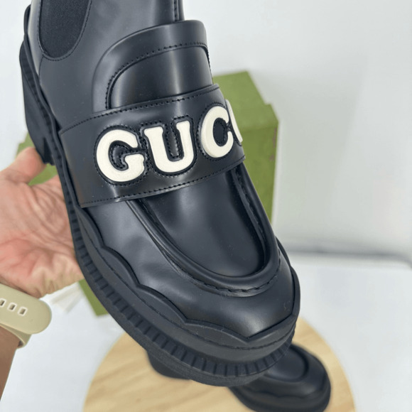 Gucci Women’s Ornella Leather Boots Logo Chunky Platform Chelsea US 8 Black NIB - Picture 6 of 15